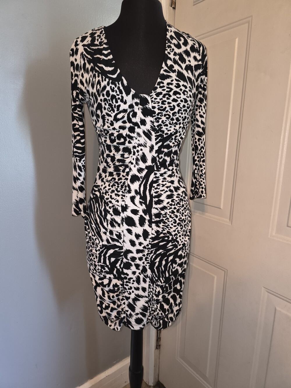 Boston Proper Animal Print Stretch Jersey Faux Wrap Dress Women's Sz 8